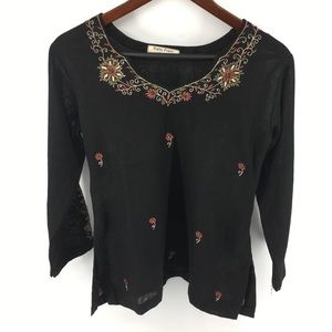 Pretty Penny Boho Linen Embroidered Top